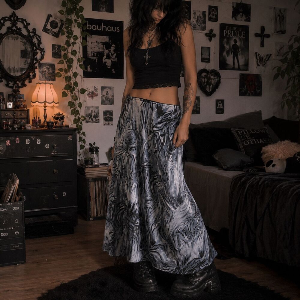 Y2K Whimsigoth Fairy Festival Rave Grunge Animal Print Maximalist Maxi Skirt